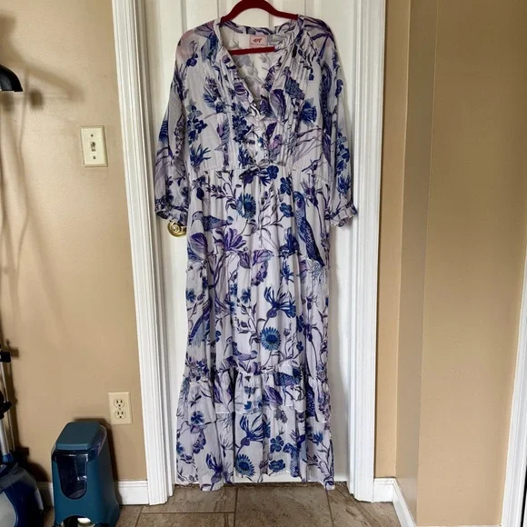 Banjanan Floral Blue and Lilac Maxi Dress - Picture 2 of 11